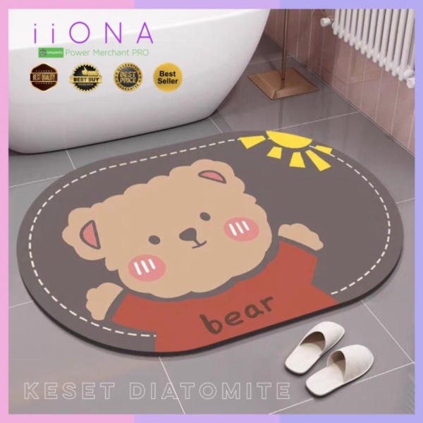 Unik Keset DIATOMITE Keset Kamar Mandi Anti Slip Serap Air PREMIUM - Oval Bear Berkualitas