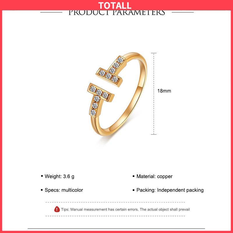 COD Cincin Berlian Penuh T Ganda Trendi Cincin Berlian Berlapis Emas Wanita-Totall