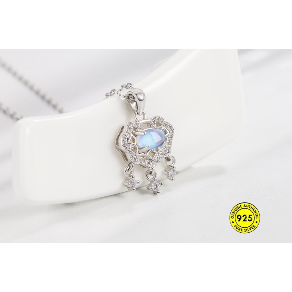 Kalung Rantai Sterling Silver 925 Dengan Liontin Batu Moonstone Untuk Wanita U1400