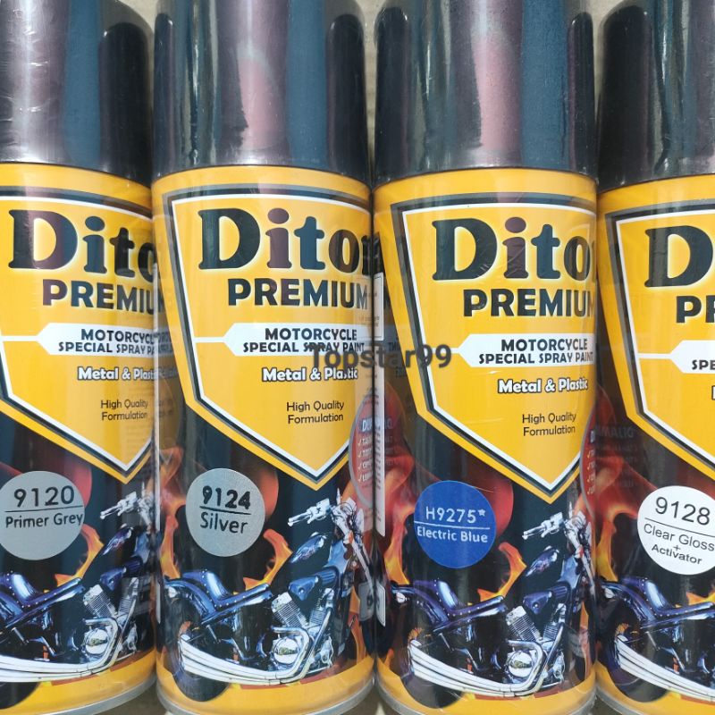 Pilok Cat Diton Premium Paket Komplit 4 Kaleng Electric Blue Biru elektrik 9275 Primer Grey 9120 Silver 9124 Clear Gloss 9128 400cc Pilox Paketan Cat Semprot Special Spray Paint