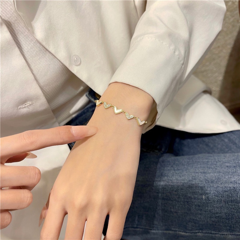 Gelang Rantai Liontin Hati Hias Kristal Zircon Gaya Korea Untuk Wanita