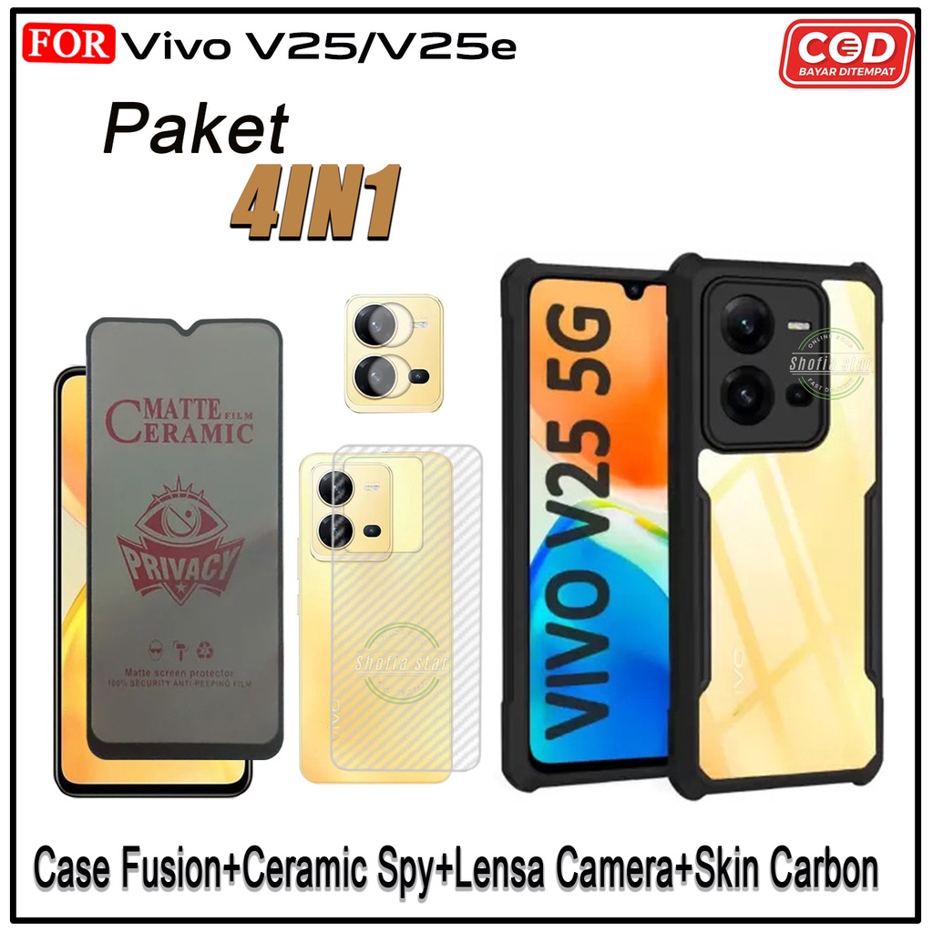 PAKET 4IN1 Case Vivo V25 5G V25e V23 5G  V23e Y02s Softcase Shockproof Transparan Casing