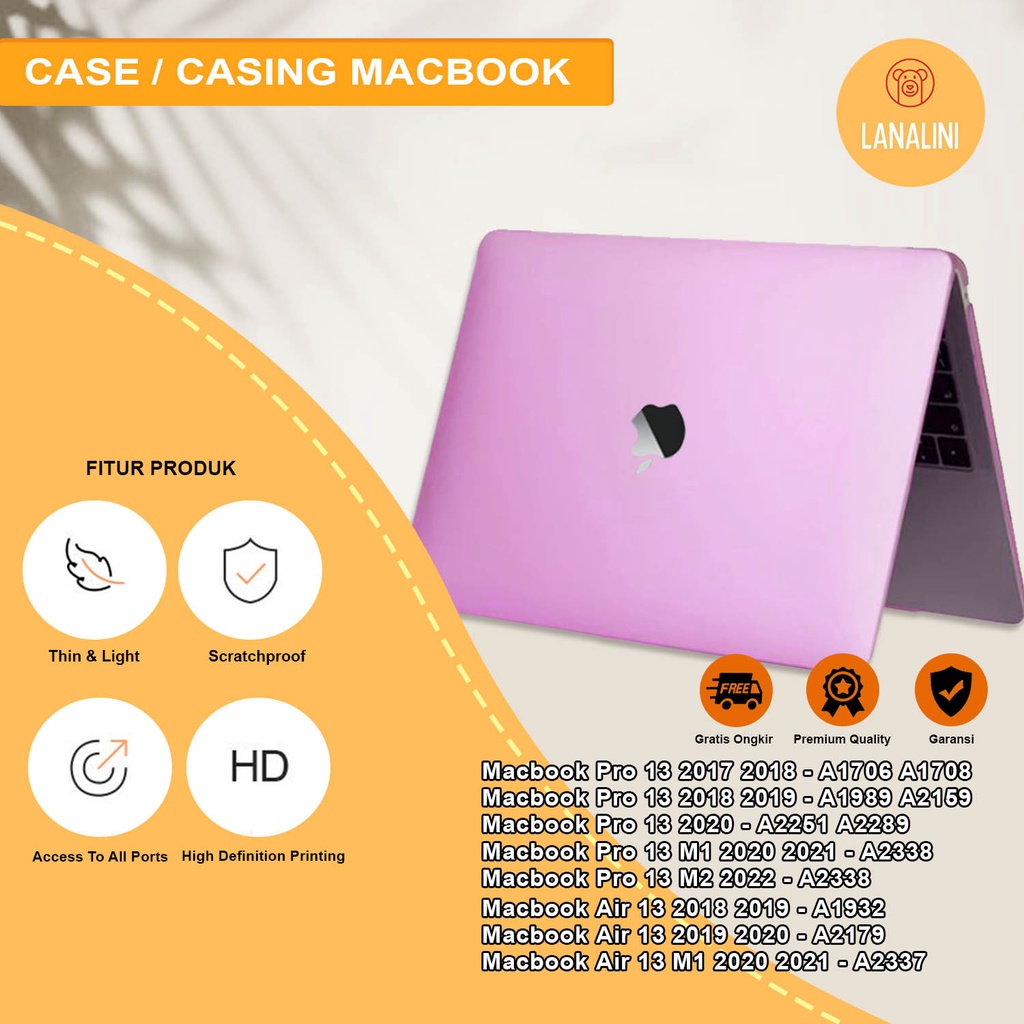 Case Casing Protective Pelindung Laptop Macbook Air Pro 13 M1 M2 2017 2018 2019 2020 2021 A1932 A2179 A2337 A1706 A1708 A1989 A2159 A2251 A2289 A2338 Gambar Polos Warna Ungu Soft Purple Motif Lucu Hardcase Murah