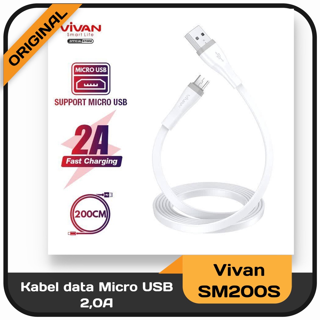 Kabel data Micro USB/Type C/Lightning Vivan SM200S/SC200S/SL200S panjang 200cm