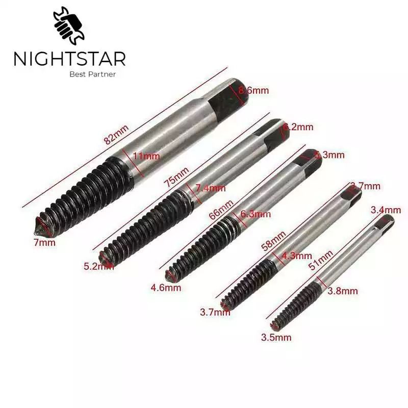Nuansa - Set Mata Bor Extractor Broken Screw Remover 5 in 1 Alat Pembuka Baut Sekrup Rusak Screw Extractor Broken Striped Screw Remover