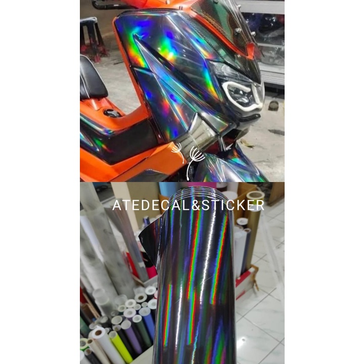 Stiker Skotlet hitam Hologram / skotlet stiker hitam lembayum laser crome hitam