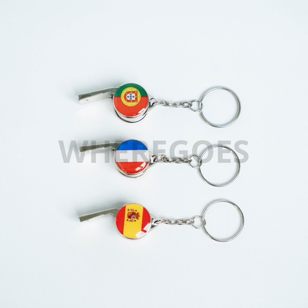 Gantungan kunci peluit / Gantungan Kunci Pluit Stainless steel / Ganci Bendera Dunia / keychain football