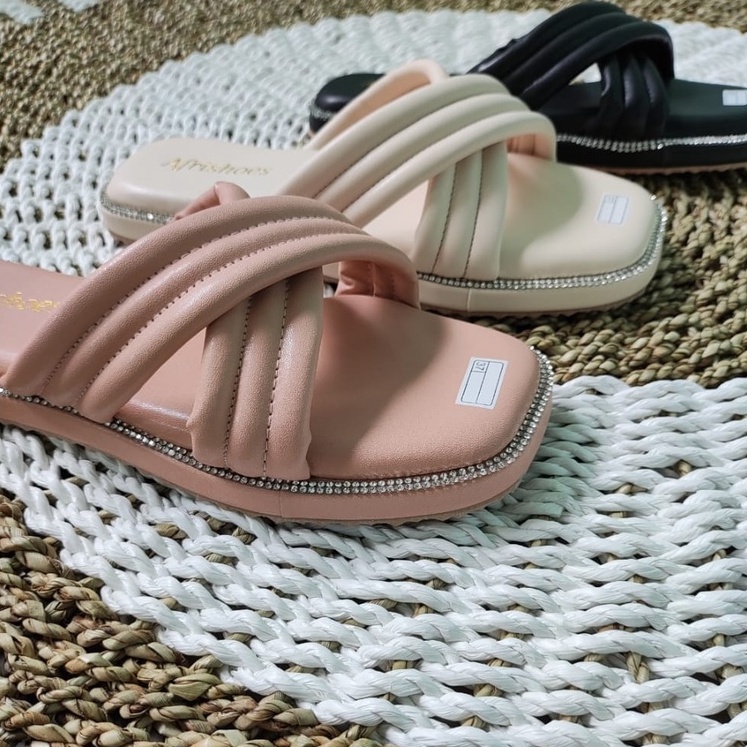 Afrishoes Viktoria Sandal Flat Wanita Silang Full Busah Empuk GemoyT