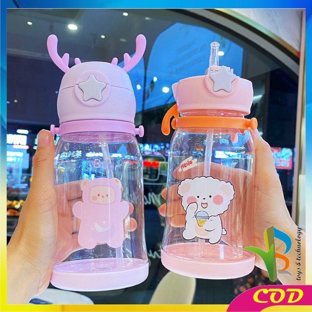 RB-C302 Botol Air Minum Anak Sedotan 610ml Model Tanduk Rusa Lucu / Botol Minum Anak BPA FREE Food Grade