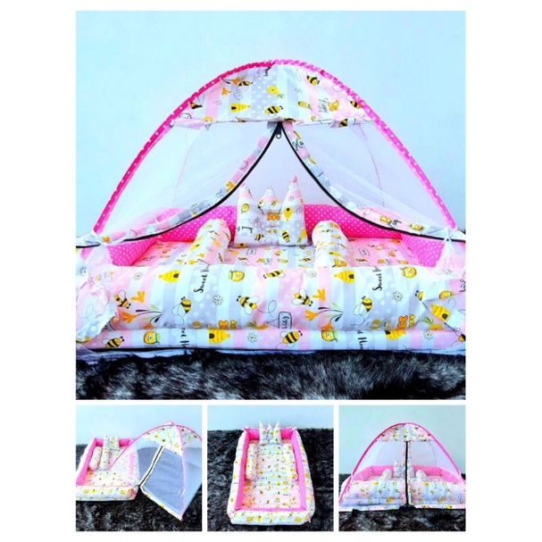 SET KASUR KOLAM BAYI LEBAH BEE PINK&KUNING SWEET HONEY WARNA CEWEK COWOK BAYI USIA 0-3 BULAN BARU LA