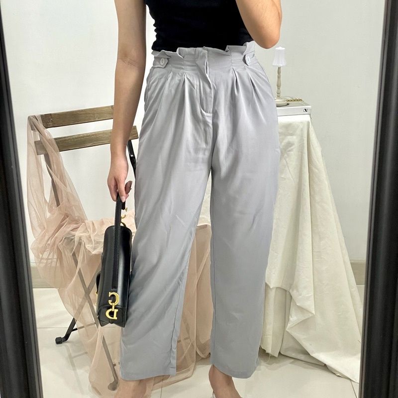 Celana Kulot Linen Highwaist / YVES Kulot Kantor / Celana Fashion Wanita / Highwaist Pants / P4 | Outfit Remaja Terbaru Kekinian