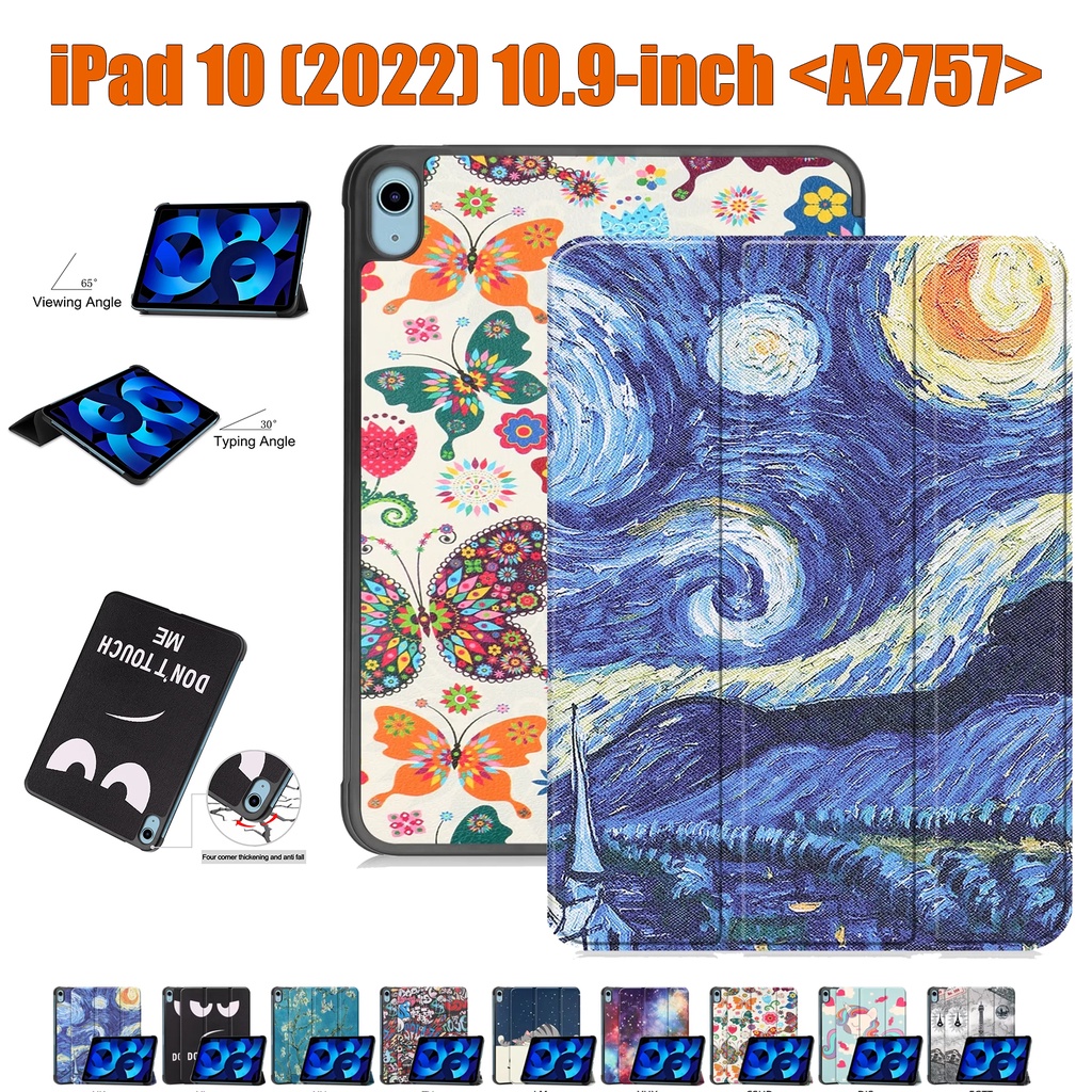 Casing Flip Lipat Pu Motif Print Untuk iPad 10 (2022) 10.9 &quot;Gen 10.9&quot; A2757 A2777