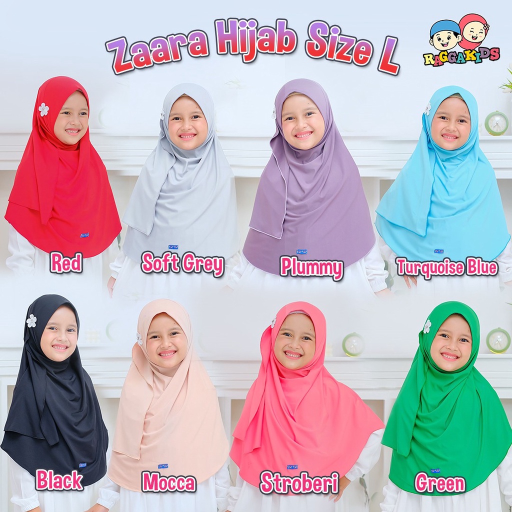 Bergo hijab instant Zaara Raggakids Jilbab anak instant Size L 6-11 tahun - Jilbab anak sekolah SD SMP SMA - jilbab anak putih manasik haji