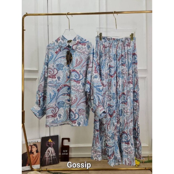 ONE SET WANITA GOSSIP FULL MOTIF PREMIUM BANGKOK SETELAN PANJANG MOTIF PRINT ABSTRAK ATASAN KEMEJA B