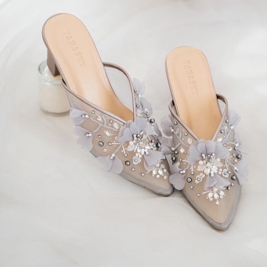 TANASKY _ MARJORIE SILVER - Sepatu Heels Wanita 7cm - Wedding Shoes