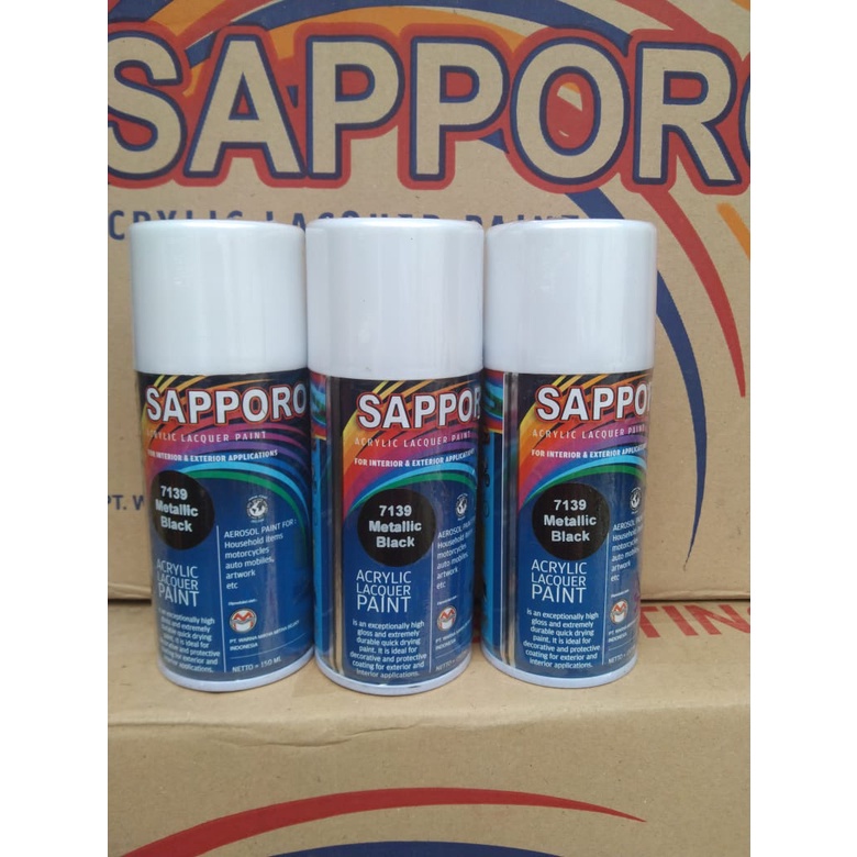 saporo acrylic lacquer paint pilok pilox cat spray sapporo 150ml saporo 7139 metallic black hitam metallic hitam gliter 150ml