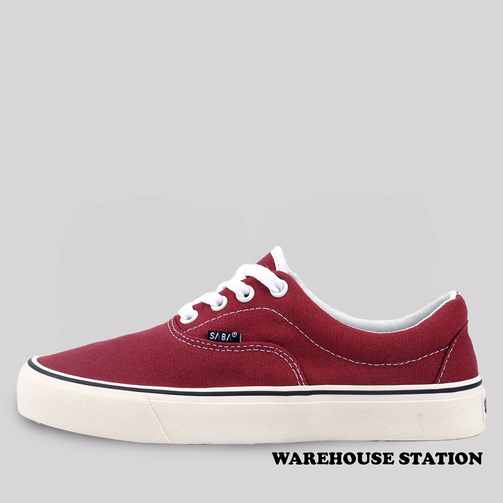 SABA Sykes Maroon White - Sepatu Sneakers Casual Pria Wanita