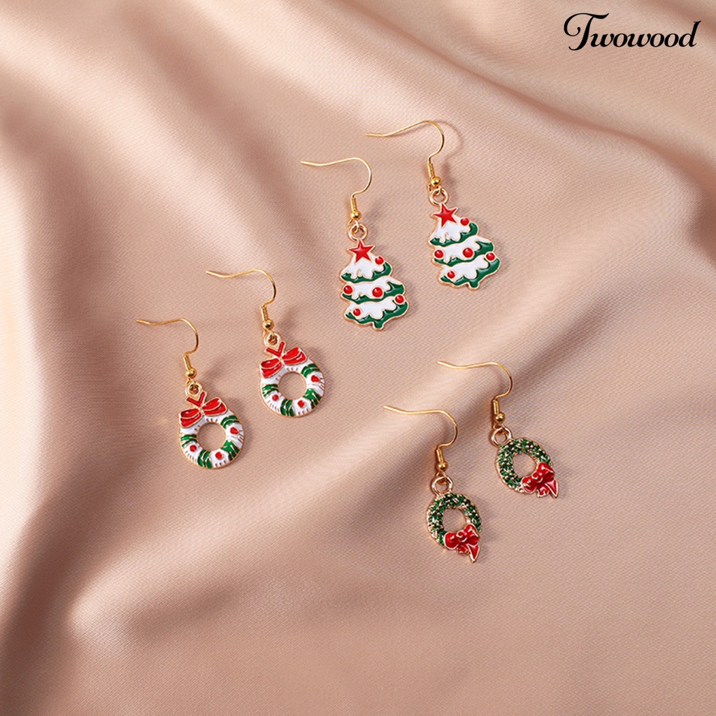 1 Pasang Anting Menjuntai Desain Pohon Natal Snowman Santa Claus