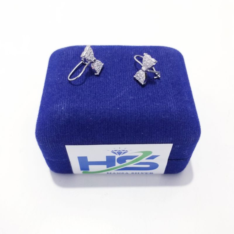 Anting Perak Asli Silver 925 Lapis Emas Putih Model Desi Pita - Anting Wanita Anti Karat