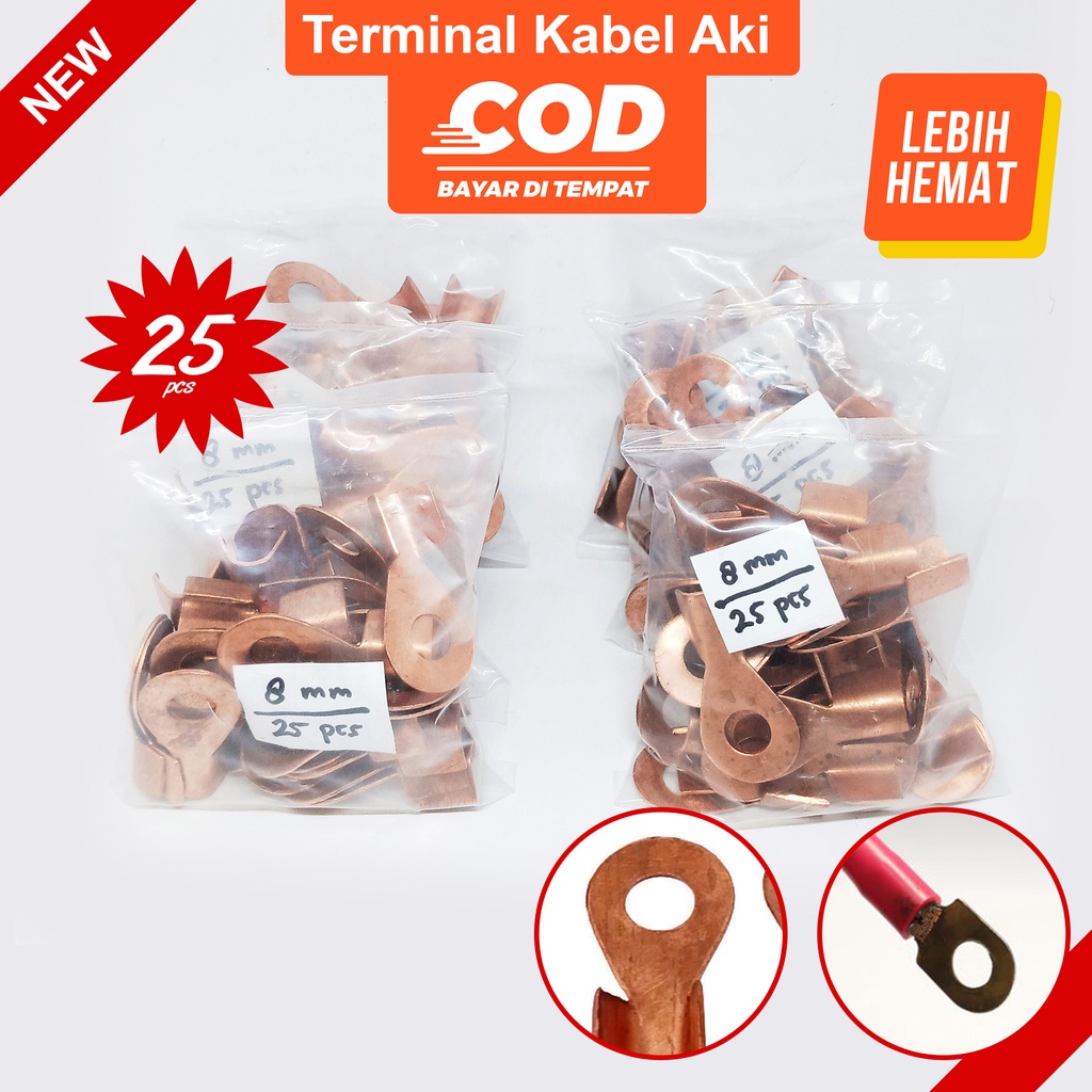 Skun Terminal Kabel Aki Tembaga 8 mmSekun Mata Ayam Tembaga skun massa masa ring ot bulat skun bulat