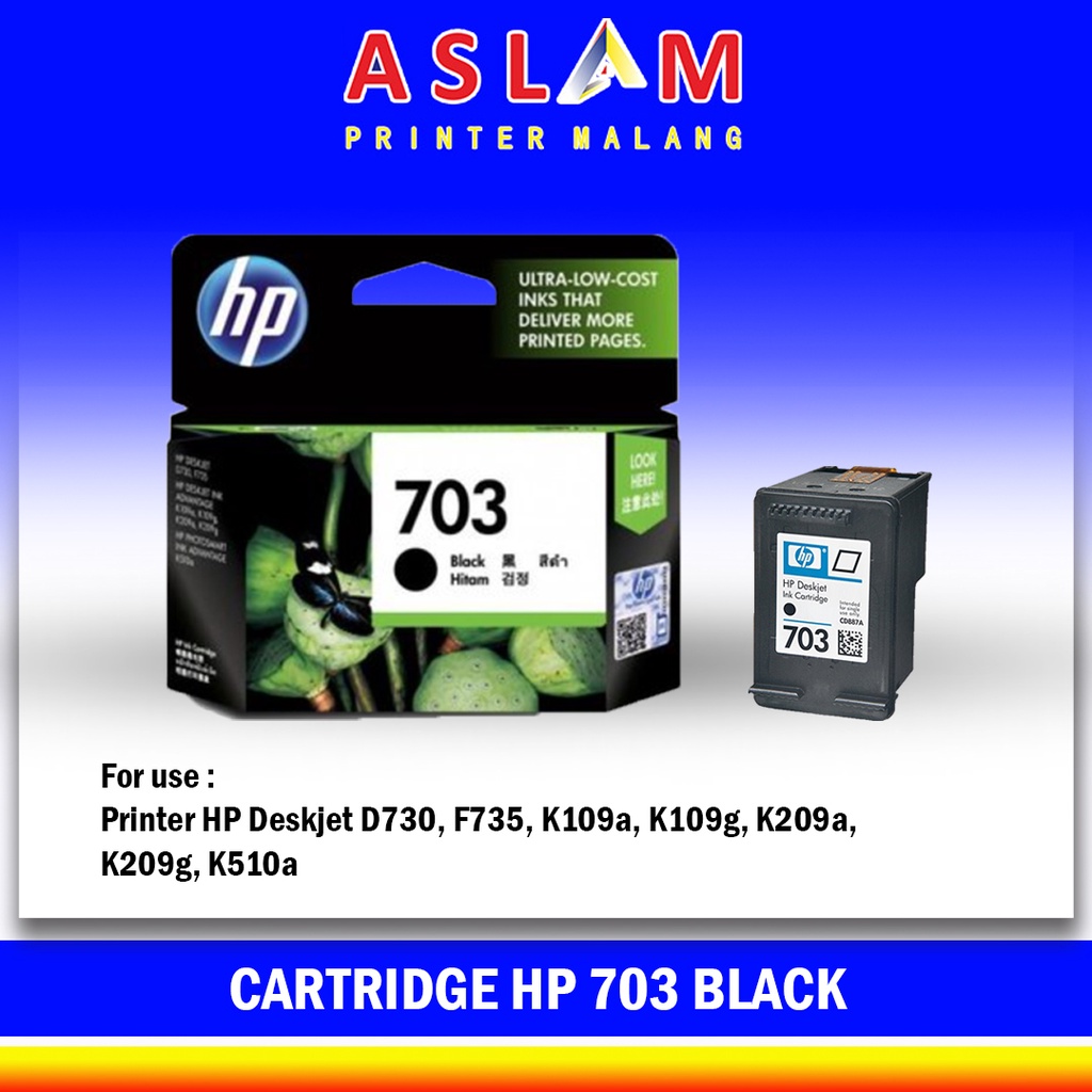 Cartridge HP 703 black Original Ink Catridge CD887AA Katrid Tinta Hitam Printer D730 F735 K209a K109