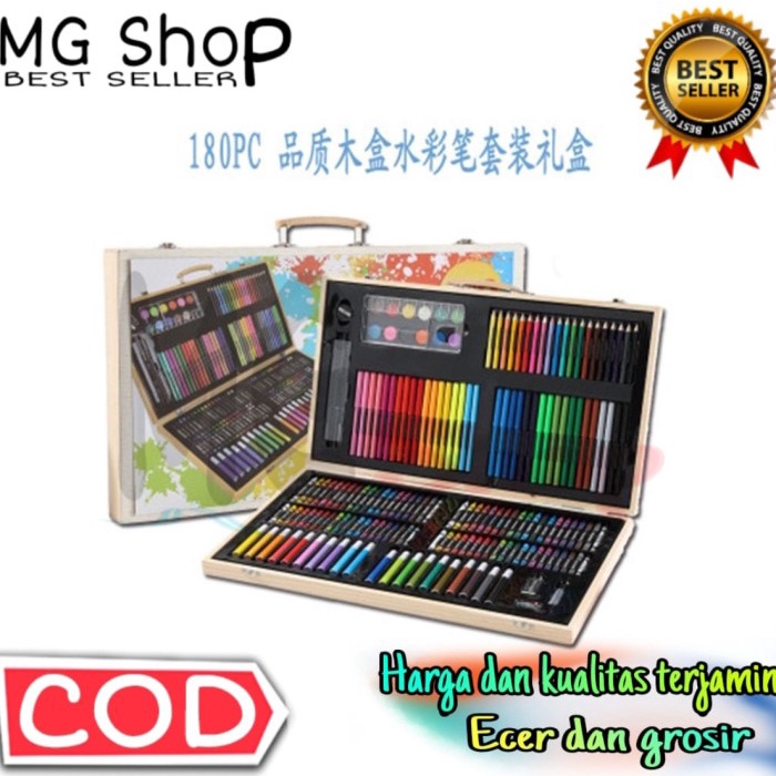 

Drawing Art Set 180pcs Crayon Koper Wooden Box Children Pensil Warna