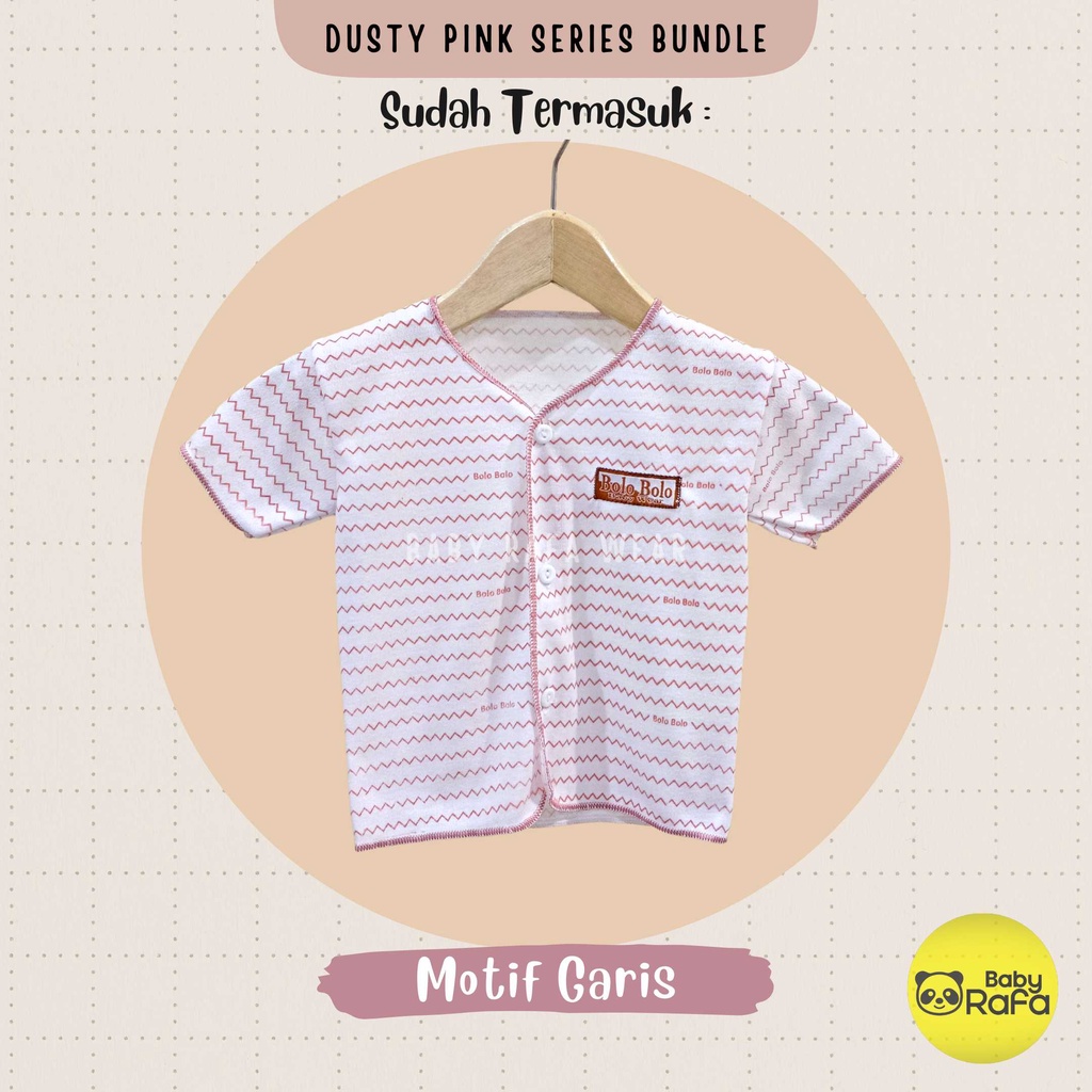 Serian Dusty - 3 pcs Baju Bayi Tangan Pendek Bayi Baru Lahir 0 sd 3 Bulan Pink Dusty Series merk SNI Bolo - Bolo