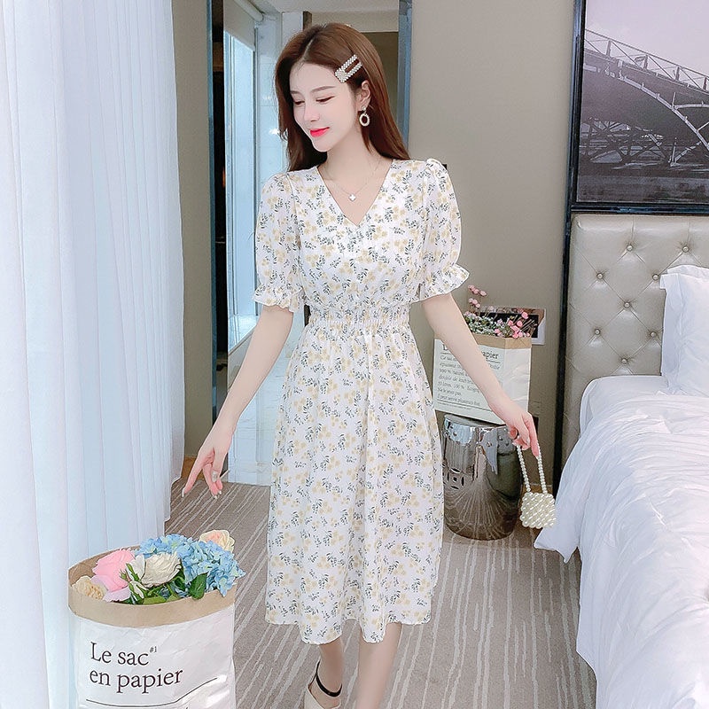 Lengan Pendek Gaun Sifon Anak-anak 2022 Musim Panas Baru In Super Peri Mahasiswa Leher V Mori Bunga Peri Gaun