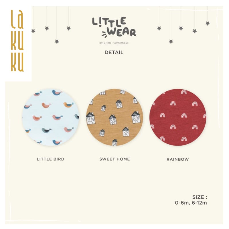 Lakuku - Little Palmerhaus Setelan Baju Piyama lengan panjang anak Bayi Little Wear Button Long Sleeve Bamboo