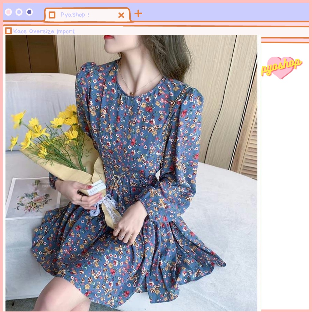 Dress Flower Midi Casual Korean Import L/XL/2XL