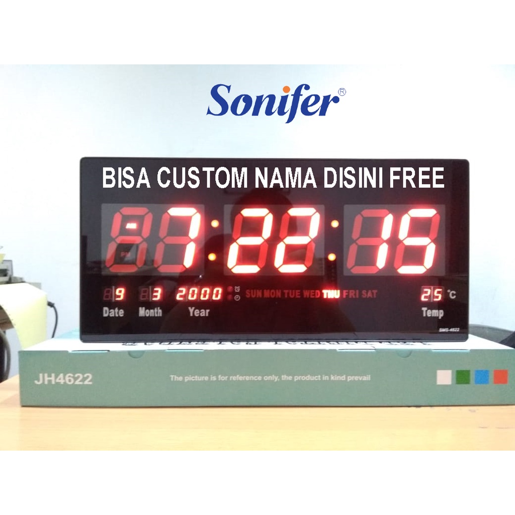 Jam Dinding Digital Sonifer SMS-4622 LED Clock 46 x 22 cm LED MERAH +FREE CUSTOM NAMA