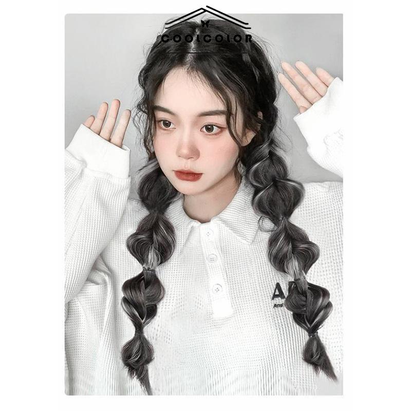 COD❤️Ekor Kuda Poni Ganda Tinggi Wanita  Sorot Lantern Puff  Kepang Twist  Kepang Wig Tali- cl