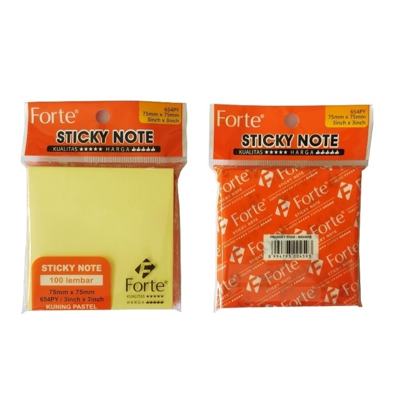 Kertas Memo Tempel Sticky Note FORTE 654 PY 75 x 75 mm isi 100 lembar