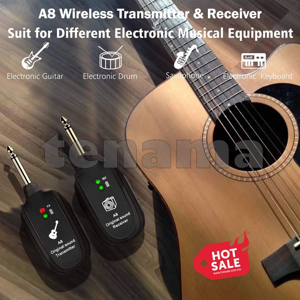 A8 Guitar Transmitter Receiver UHF Wireless System