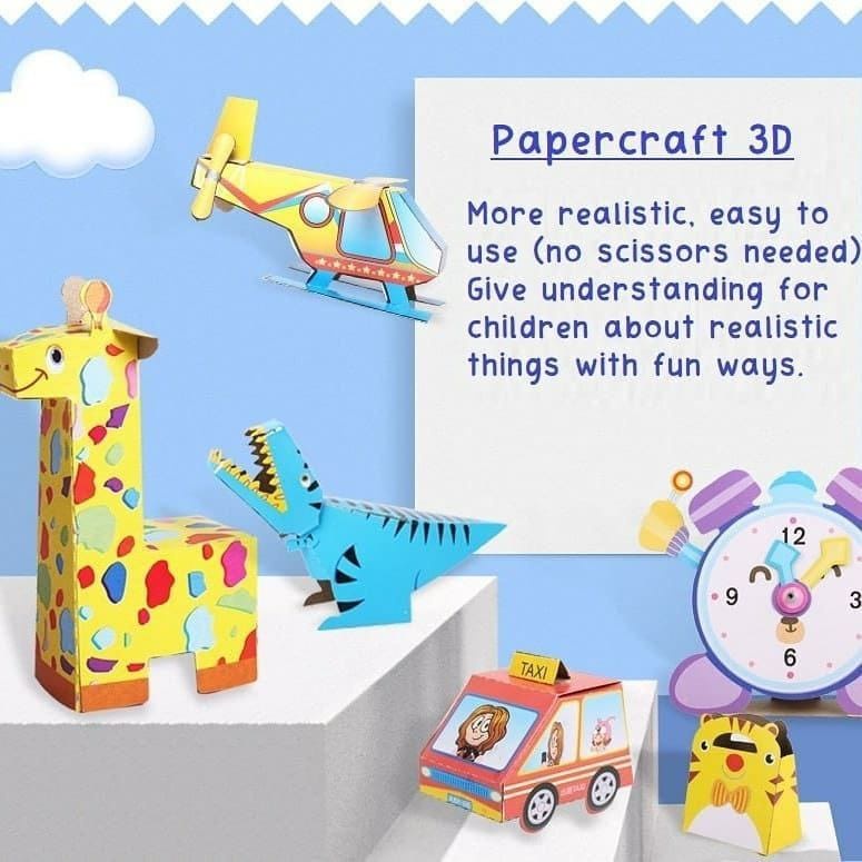 Kertas Lipat Origami Motif 3D Set Keterampilan Anak - DIY Melipat Origami 3D Craf Isi 12 Buku - Pape