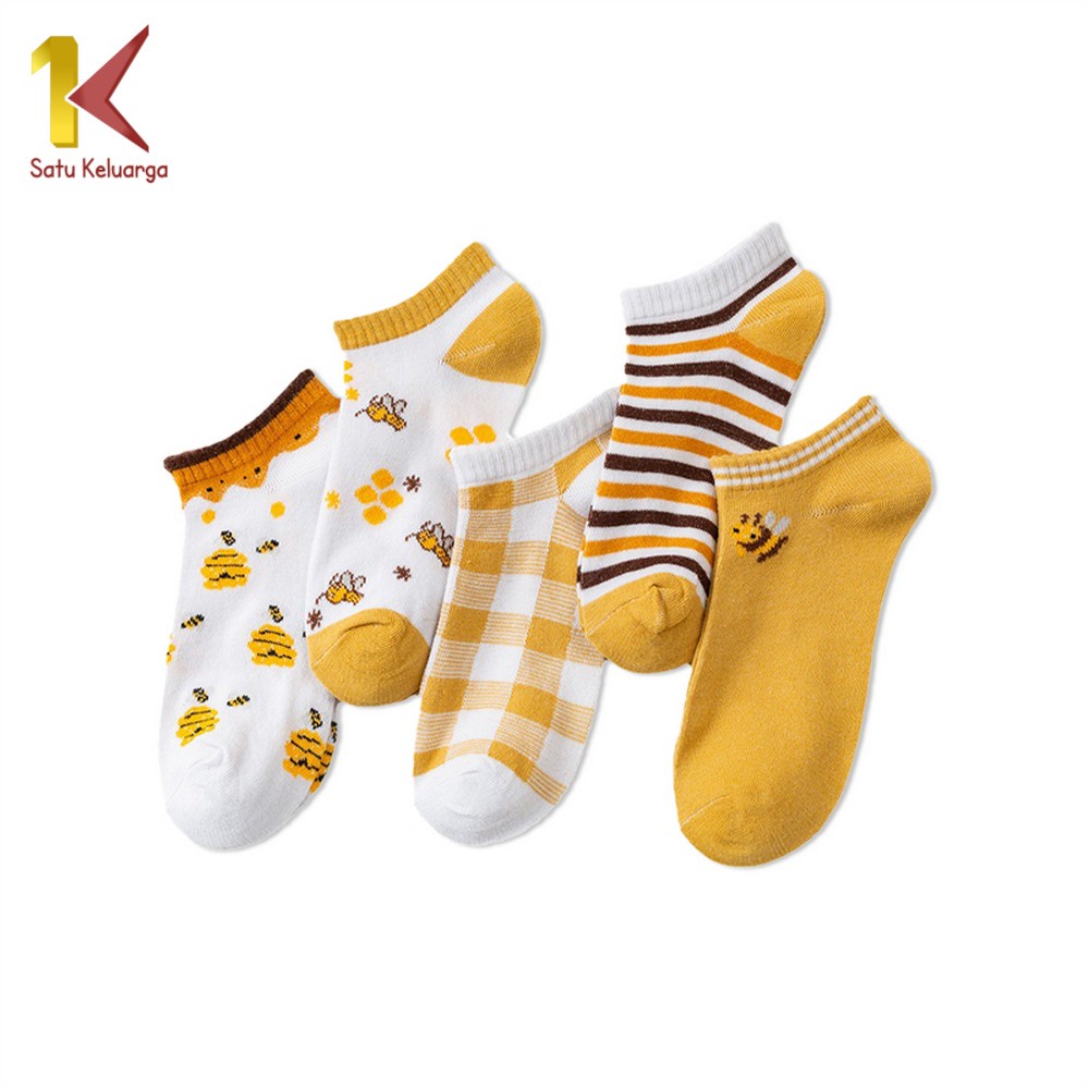 Satu Keluarga Kaos Kaki Pendek Wanita Motif Kuning Lebah Gaya Korea P188 Kaus Kaki Semata Kaki Wanit