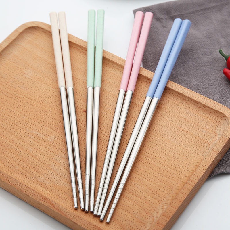 4 pasang sumpit stainless wheatstraw warna random