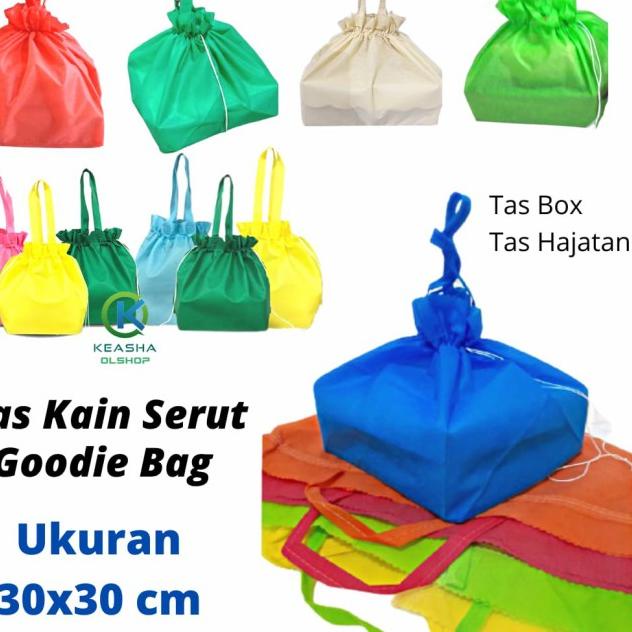 Tas Spunbond Serut Tas kain Serut Goodie Bag Polos Ukuran 30 x 30 Cm - Orange