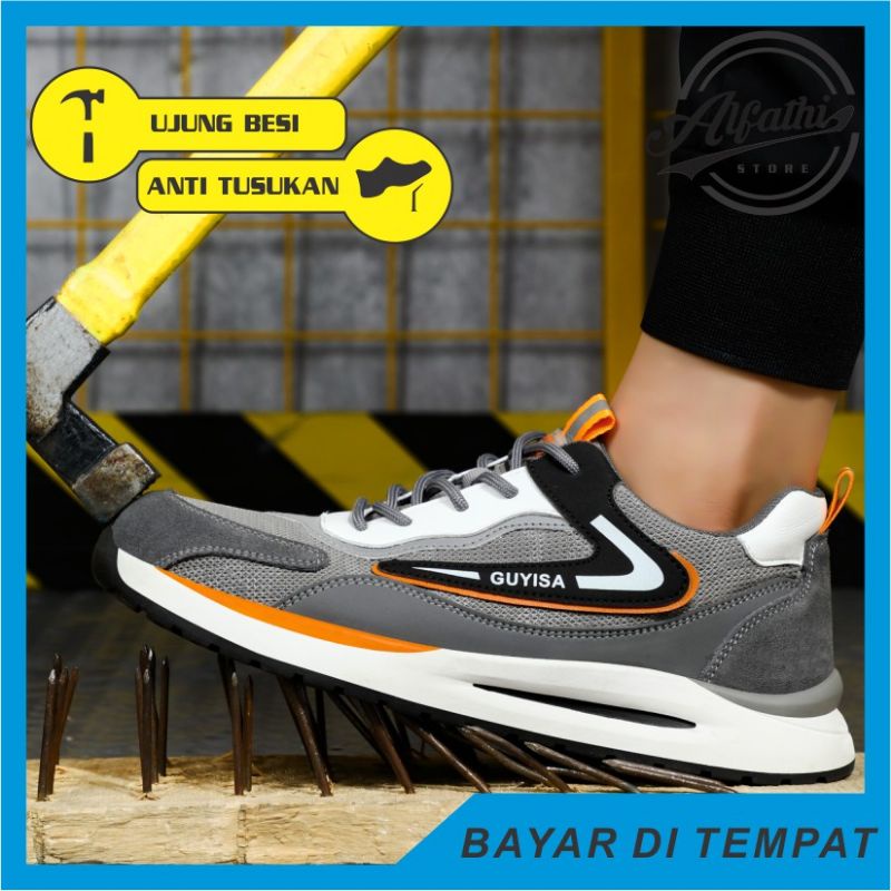 AlFathi Sepatu Safety Sneakers Sport New Guyisa Grey Orange