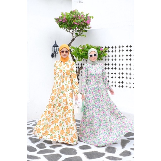 Ounadoutfit HANNA DRESS wanita premium | dress wanita motif bunga | homedress rayon busui | dress muslimah | dress motif rayon