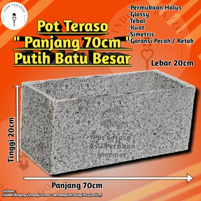 INDO TERAZZO POT PANJANG TERAZZO MARMER P70X20X20 BATU BESAR - POT TERASO MARMER - POT BESAR