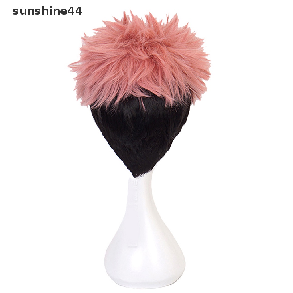 Sunshine Aniem Jujutsu KaisenYuji Itadori Wig / Rambut Palsu Sintetis Model Kepang Warna Pink Smoky Untuk Cosplay