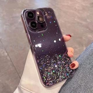 Soft Case Transparan Motif Glitter Untuk iPhone 11 12 13 14 Pro Max XR XS 7 8 Plus