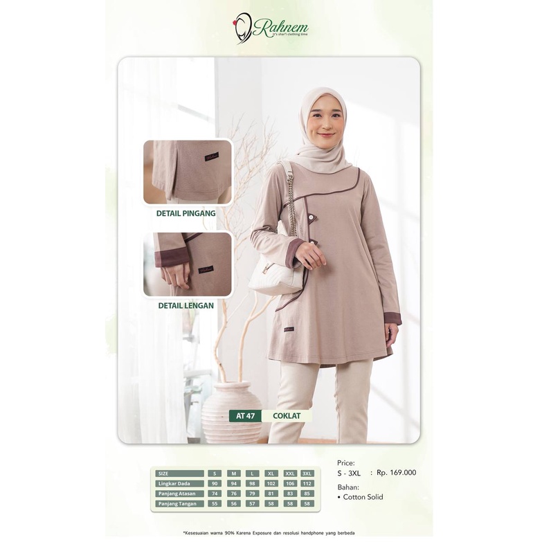 Atasan Muslimah Rahnem AT 47 / Burgundy - Coklat / Blouse / Baju / Tunik Rahnem