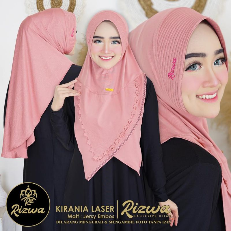 (Rizwa Hijab) KIRANIA LASER •jilbab instan jersey embos•kerudung list bordir