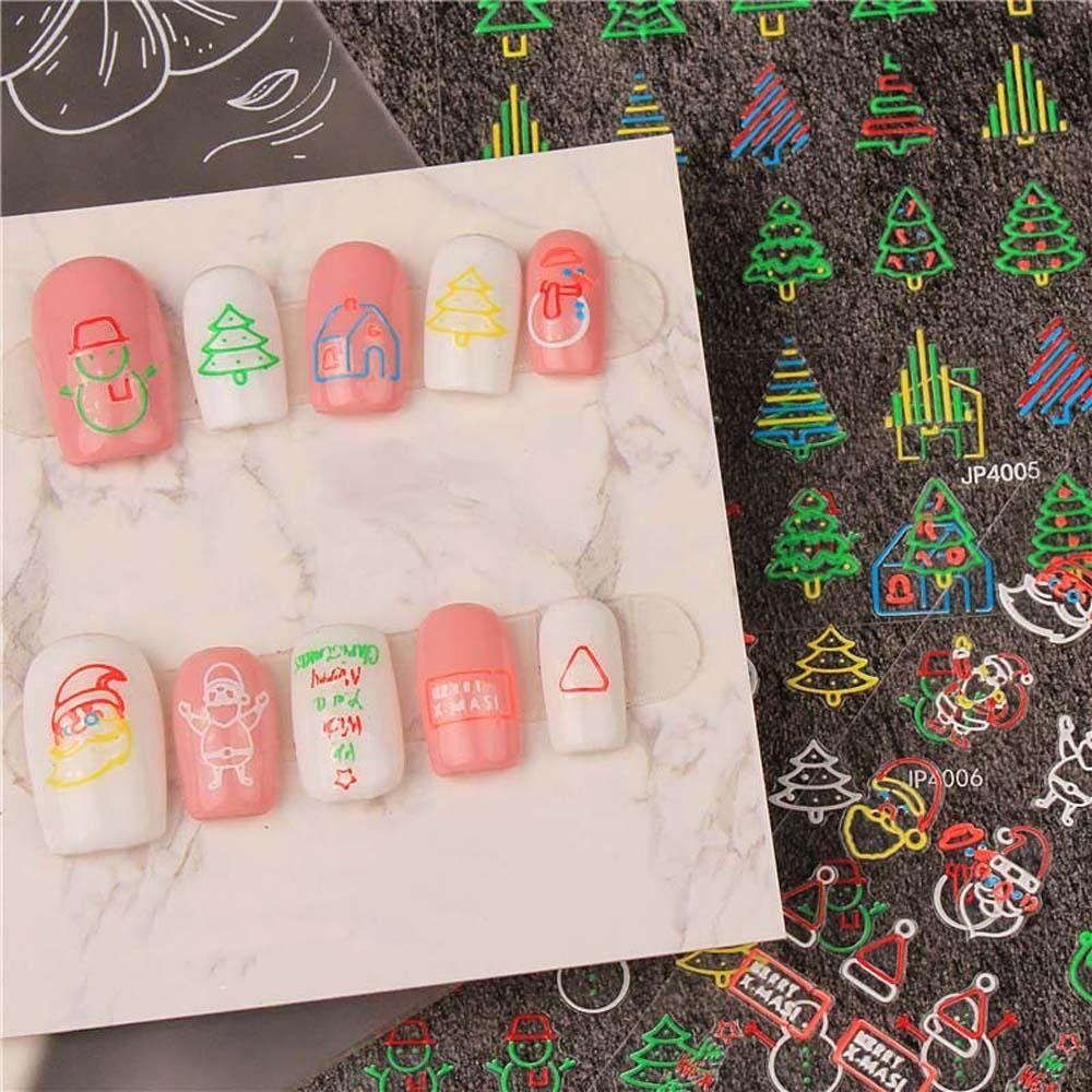 AUGUSTINA Agustina Stiker Kuku Natal Wanita Fashion Christmas Nail Art Manicure Aksesoris Dekorasi Nail Art Pohon Natal