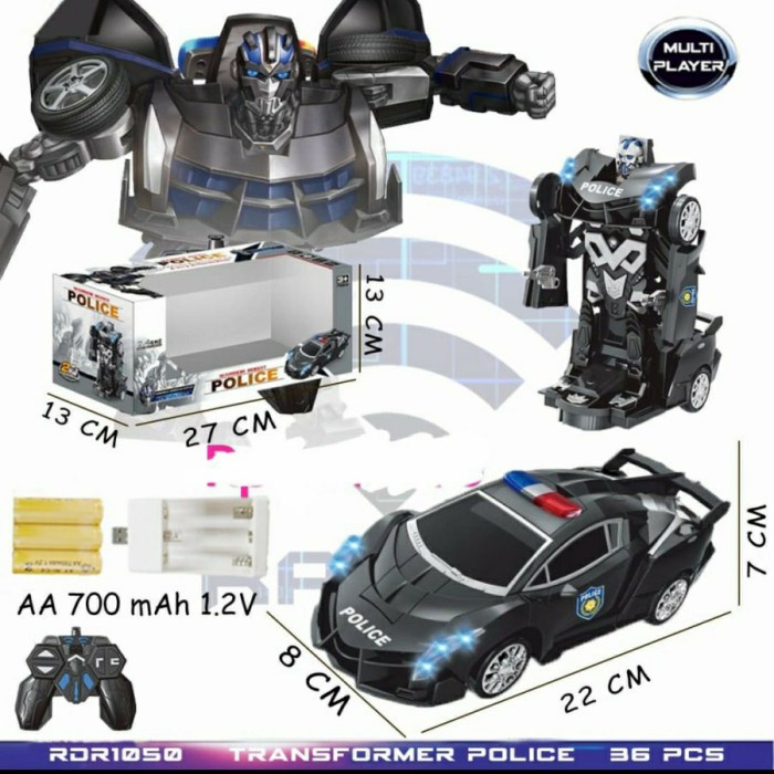 RC TRANSFORMER POLISI 1 : 18 MOBIL POLISI REMOT JADI ROBOT BATERAI CAS