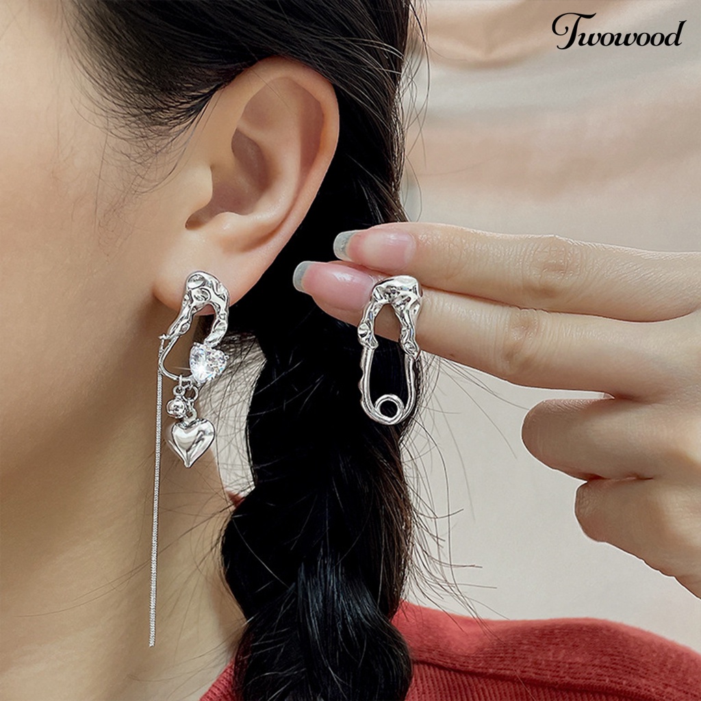 1 Pasang Anting Bentuk Paperclip Asimetris Untuk Wanita