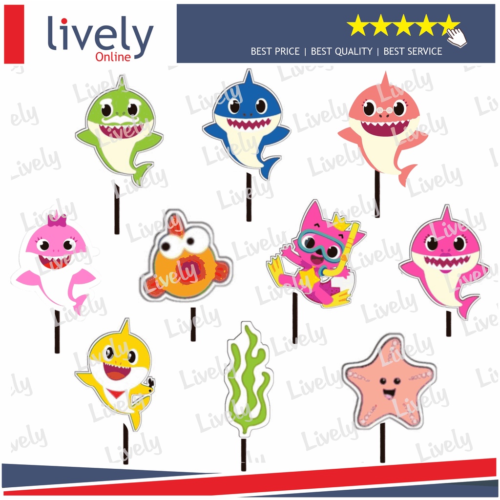 10 pcs Topper Hiasan Cupcake BABY SHARK