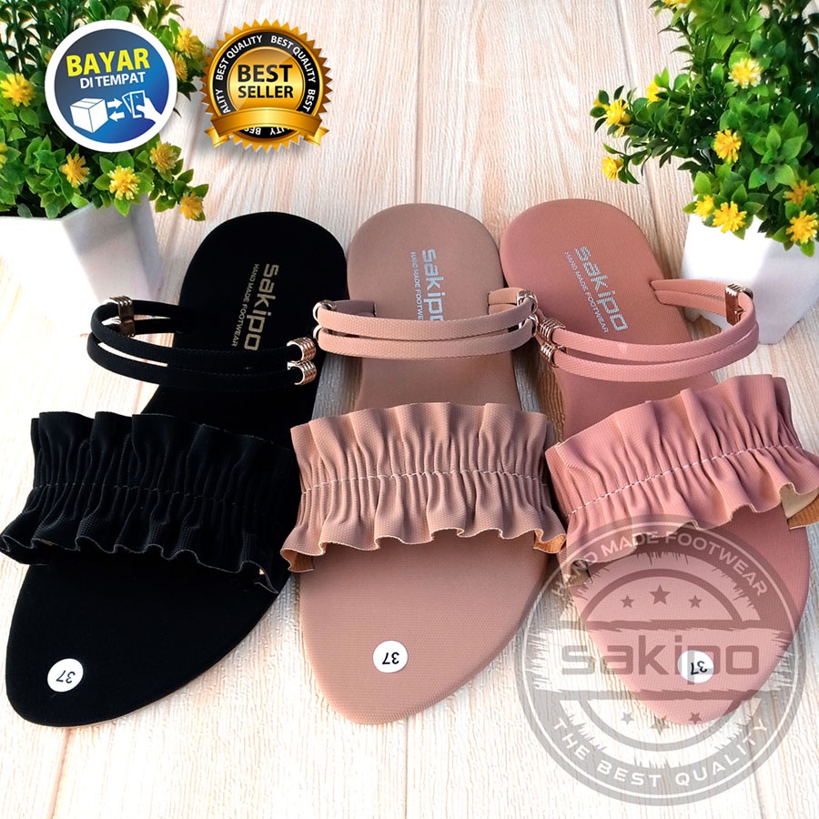 PROMO 12.12 !! SANDAL WANITA DEWASA SLOP KERUT TALI BELAKANG CANTIK NYAMAN DIPAKAI TRENDI KEKINIAN TERMURAH / SAKIP0